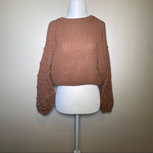 Jessica Simpson Sweaters - XS crop knit sweater with Pom Pom sleeves dusty mauve Jessica Simpson